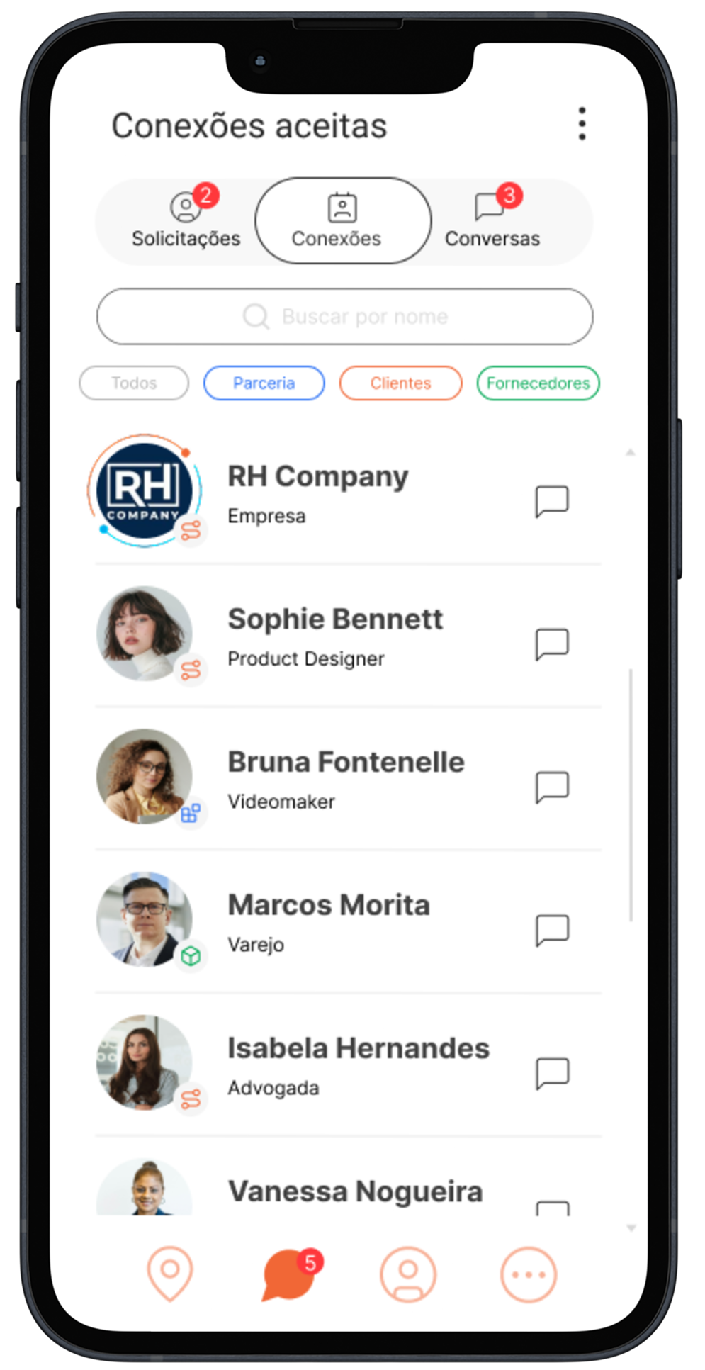 App Bupper mostrando conexões aceitas